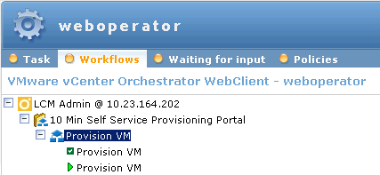 vCO Weboperator executing workflow